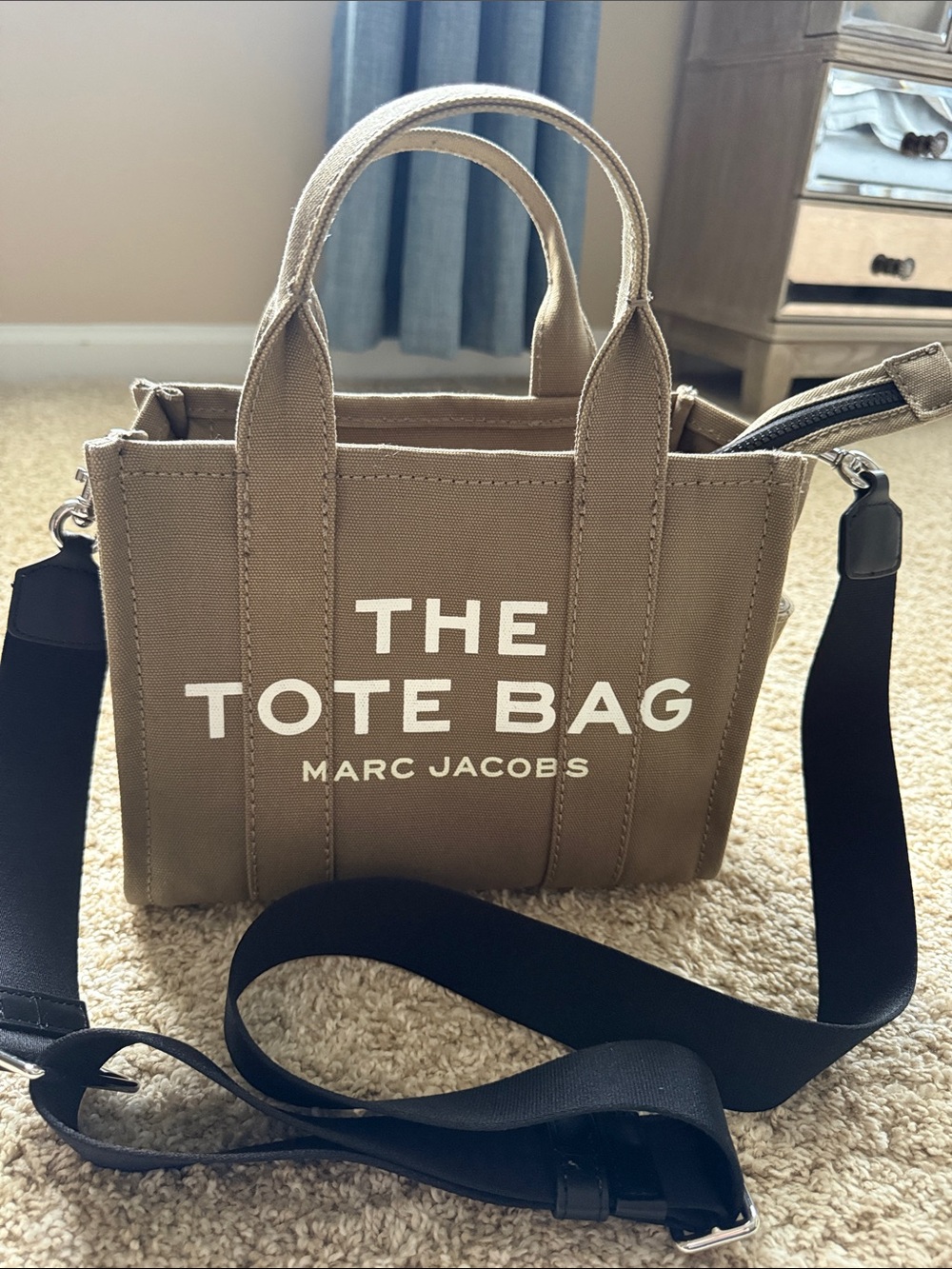 Marc Jacobs Slate Green Canvas Medium Tote with Black Strap